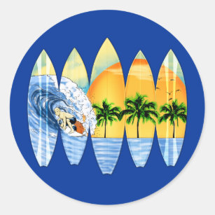 Surfer And Surfboards Classic Round Sticker