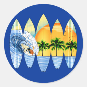 Surfer And Surfboards Classic Round Sticker