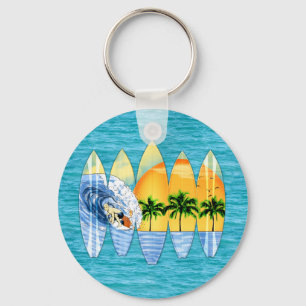 Surfer And Surfboards Keychain