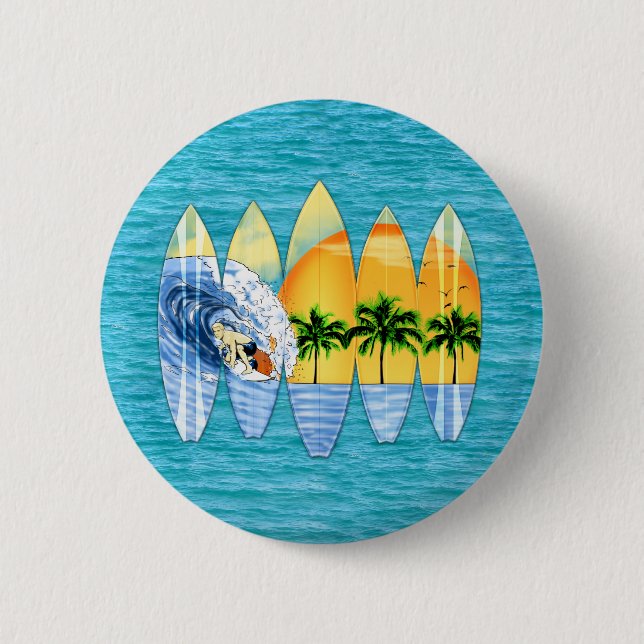 Surfer And Surfboards Pinback Button (Front)