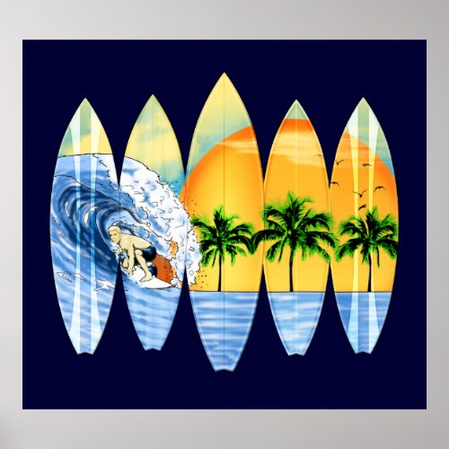 Surfer And Surfboards Poster