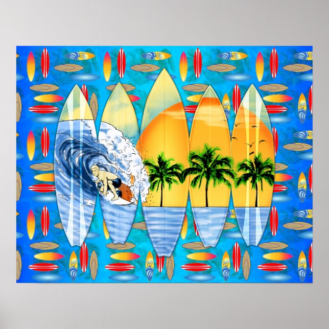 Surfer And Surfboards Poster (Front)