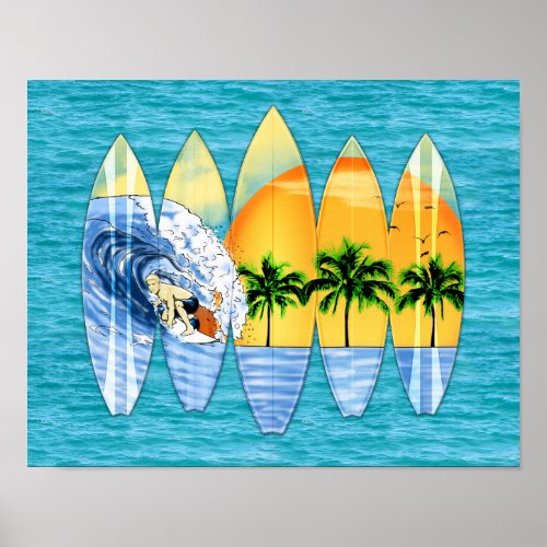 Surfer And Surfboards Poster