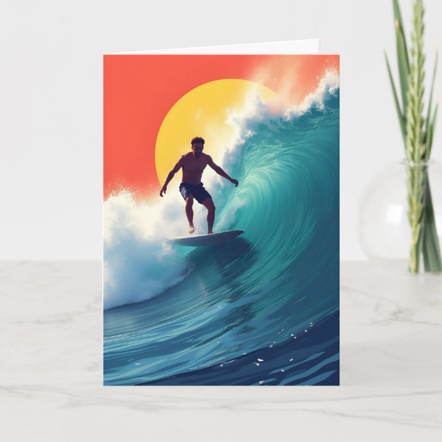 Surfer at Sunset Birthday Card (Front)