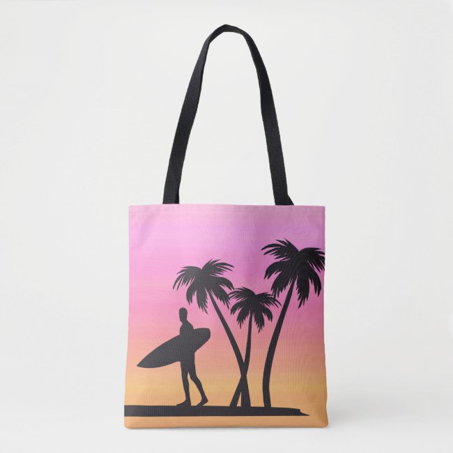 Surfer at Sunset Black Silhouette Sports Tote Bag