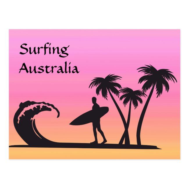 Surfer Australia Pink Orange Sunset Postcard