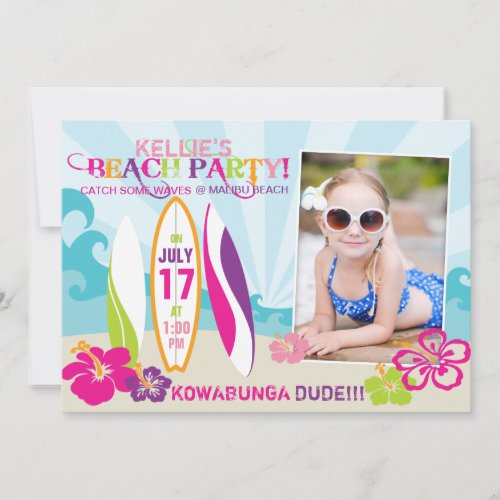 Surfer Babe and Surf Boards Beach Birthday 2 Invitation