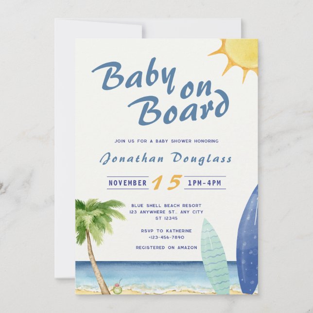 Surfer Baby On Board Surfer Beach  Invitation (Front)