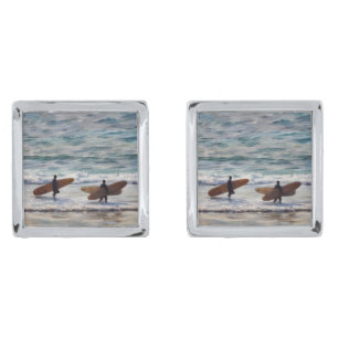 Surfer Beach Art Silver Cufflinks