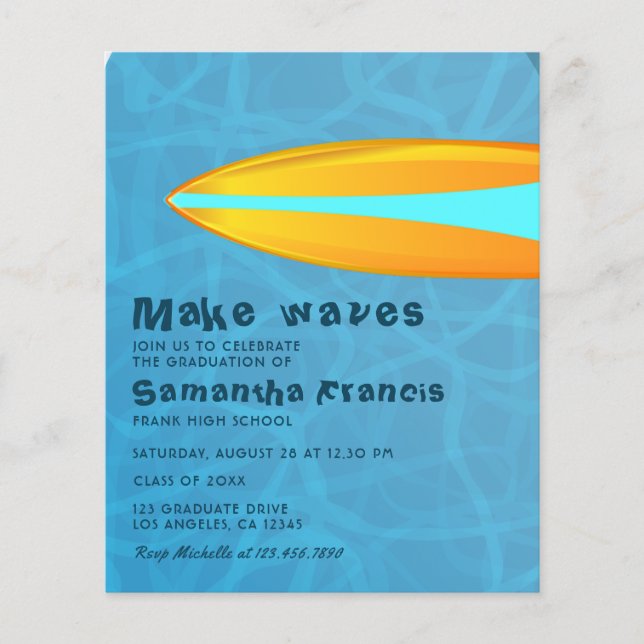 Surfer Beach themed Graduate Party Photo Invite Flyer (Front)