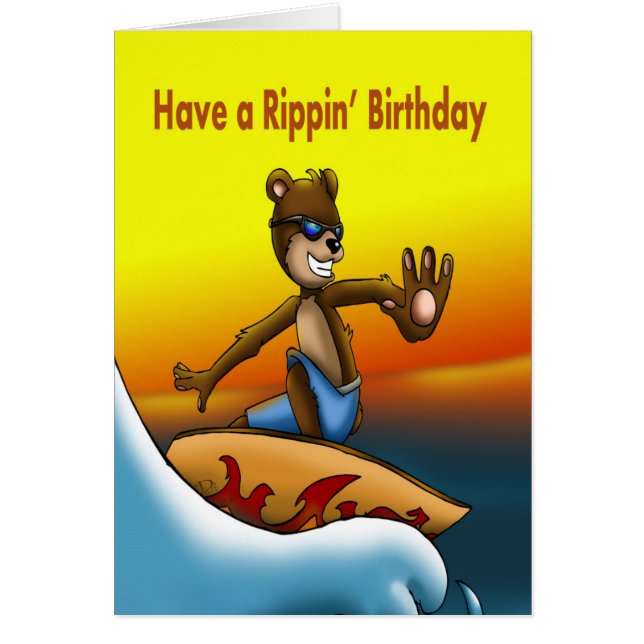 Surfer Bear Birthday Cards (Front)