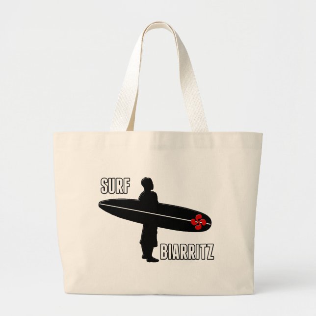 Surfer Biarritz Basque Large Tote Bag (Front)