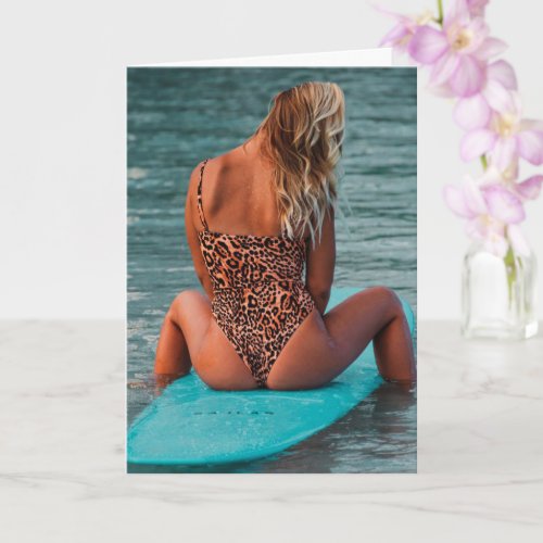 Surfer Bikini pin up girl photo Greeting Card