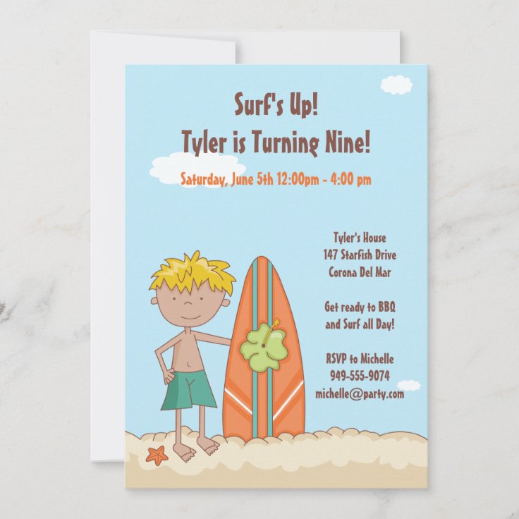 Surfer Birthday Party Invitation Zazzle 0728