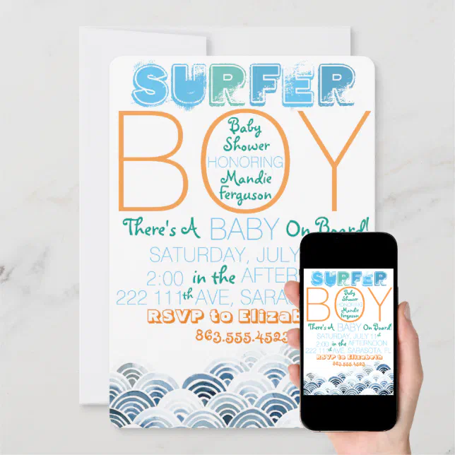 Surfer Boy Baby Shower Invitation Zazzle