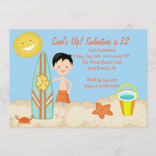 Surfer Boy Beach Party Birthday Invitation