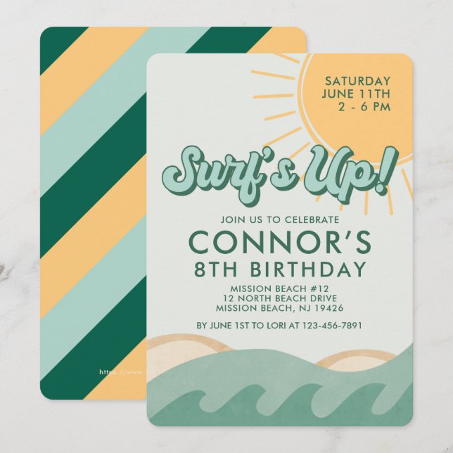 Surfer Boy Birthday Surf's Up Any Age Invitation (Front/Back)