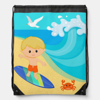 Surfer boy drawstring bag