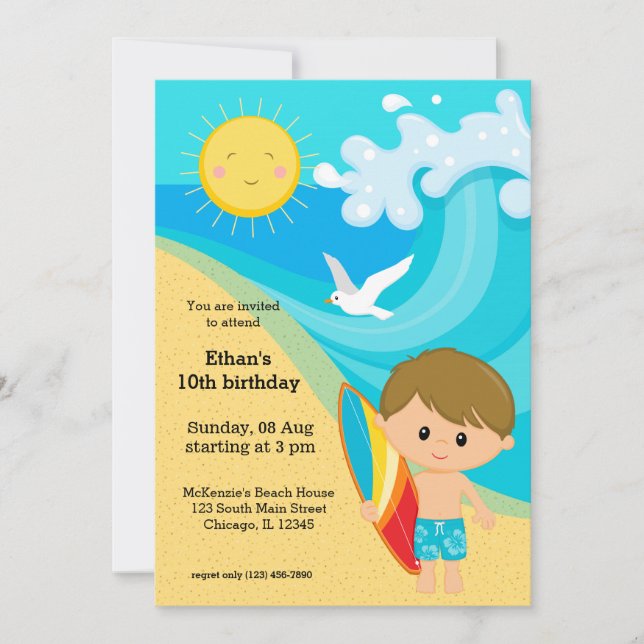 Surfer boy invitation (Front)