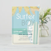 Surfer Boy Surfboards Beach Baby Shower Invitation (Standing Front)