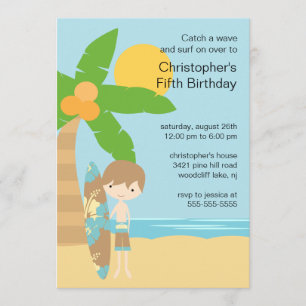 Surfer Boy's Swimming Party Birthday Invitation