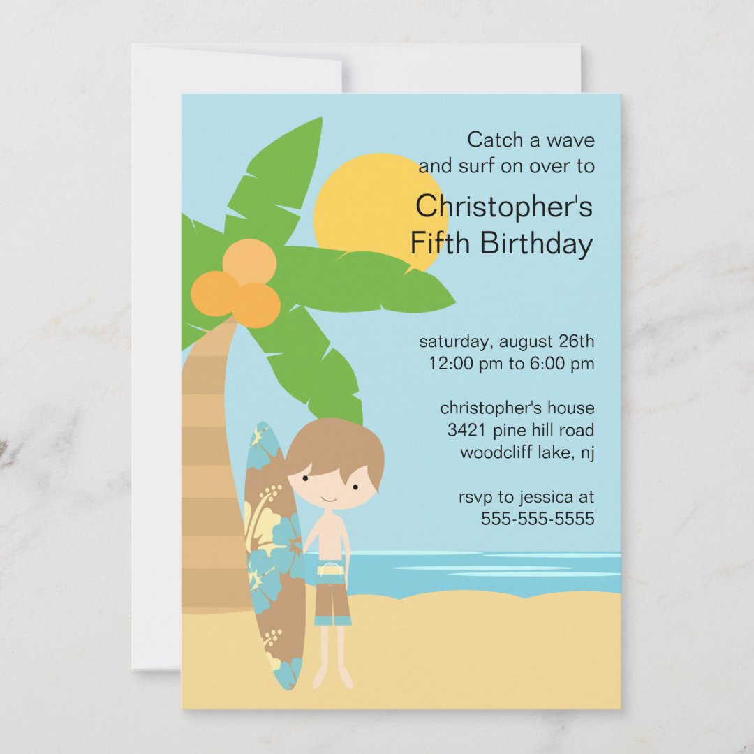 Surfer Boy's Swimming Party Birthday Invitation | Zazzle