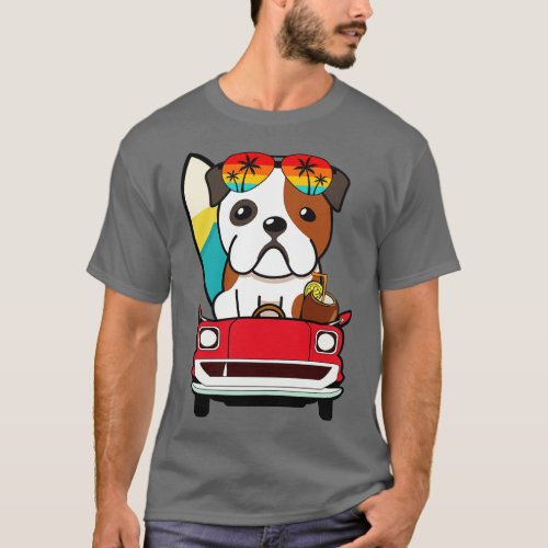 Surfer bulldog driving to the beach T_Shirt