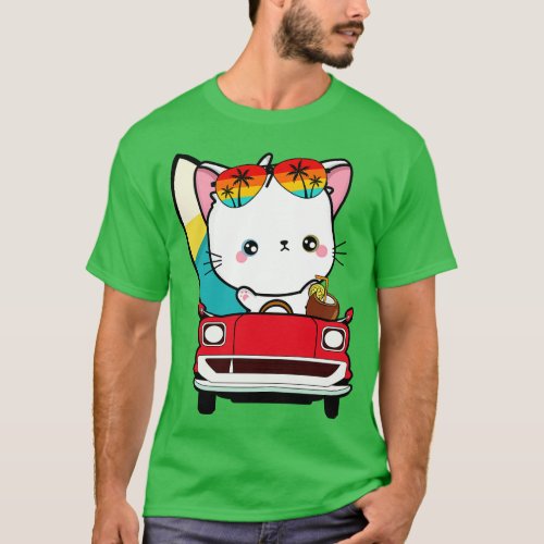 Surfer cat driving to the beach T_Shirt