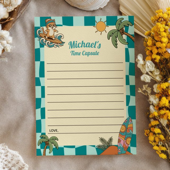 Surfer Cat Summer 1st Birthday Time Capsule Cards (Creator Uploaded)