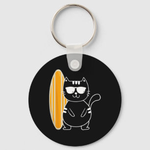 Surfer Cat - Surfing Surfboard Beach Ocean Waves S Keychain
