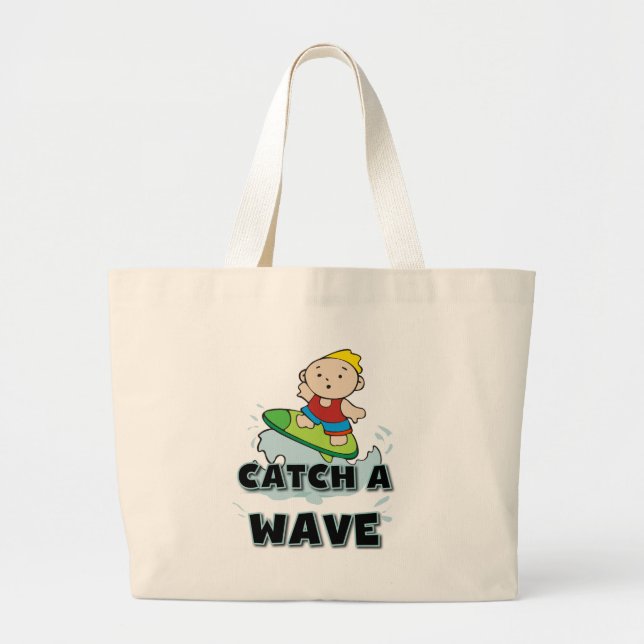 Surfer Catch a Wave Large Tote Bag (Front)