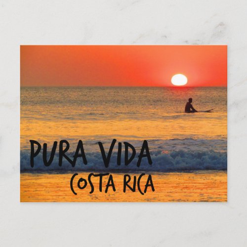 Surfer Costa Rica Pura Vida Sunset Postcard