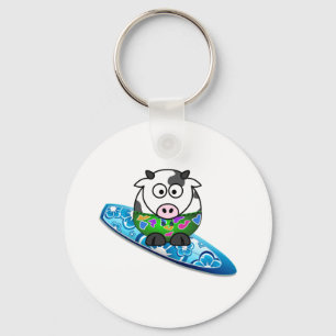 Surfer Cow Keychain