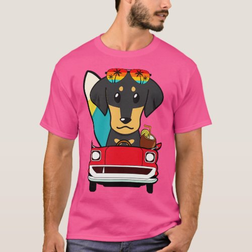 Surfer dachshund driving to the beach T_Shirt