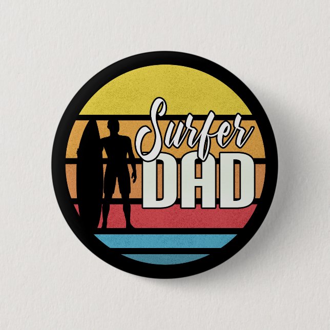 Surfer Dad Father's Day Tropical Art | Pin Button (Front)