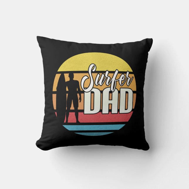 Surfer Dad Father's Day Tropical Art Throw Pillow (Front)