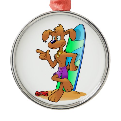 SURFER DOG METAL ORNAMENT