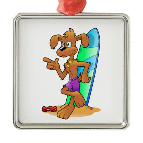 SURFER DOG METAL ORNAMENT