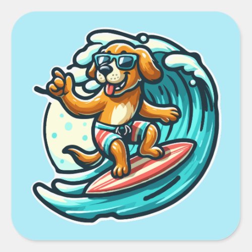 Surfer Dog Square Sticker