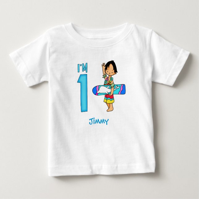 Surfer Dude 1st Birthday Baby T-Shirt (Front)