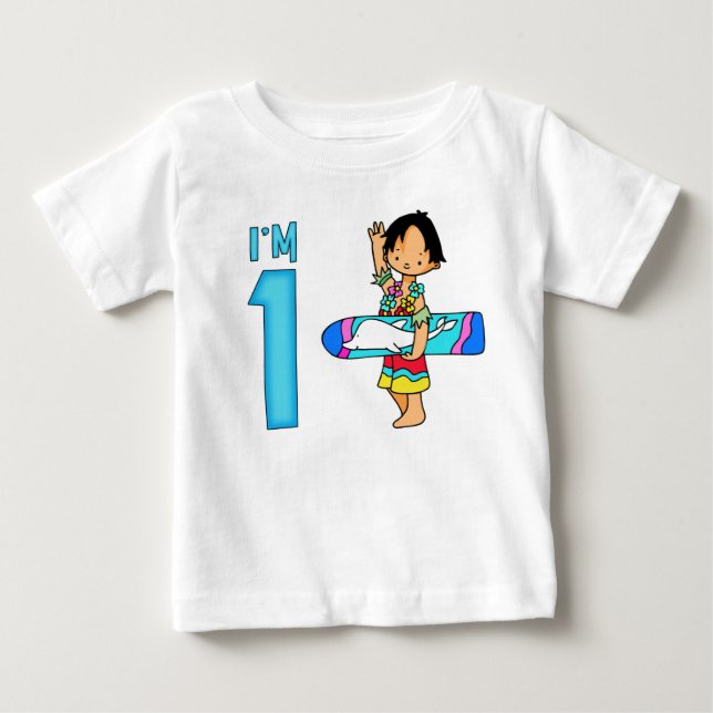 Surfer Dude 1st Birthday Baby T-Shirt (Front)