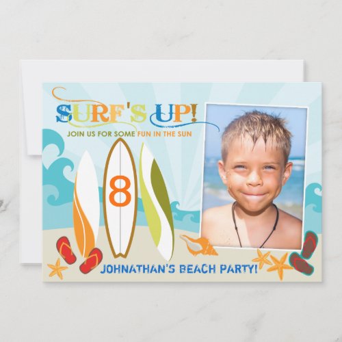 Surfer Dude and Surf Boards Beach Birthday Personalized Invitation