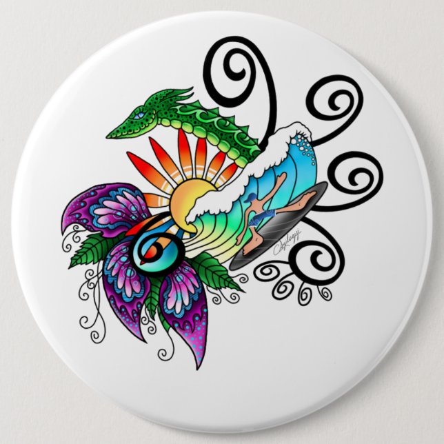 Surfer Dude Cartoon Button (Front)