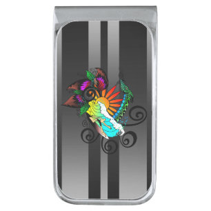 Surfer Dude Cartoon Silver Finish Money Clip