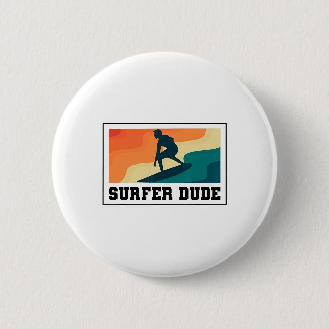 Surfer Dude Surfing  Button (Front)