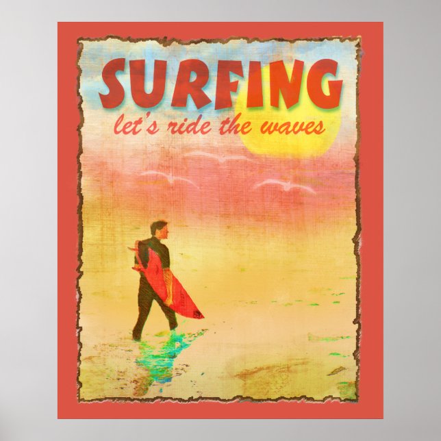 Surfer Dude Vintage Style Poster (Front)