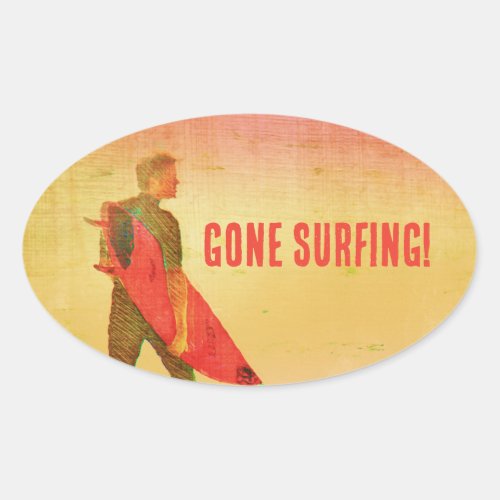 Surfer Dude with Red Surfboard at Sunrise Classic  Oval Sticker