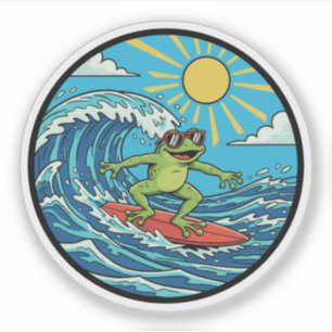 Surfer Frog - Catching a Wave Sticker