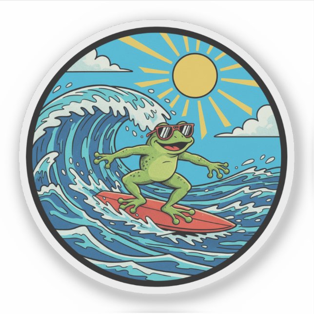 Surfer Frog - Catching a Wave Sticker (Front)