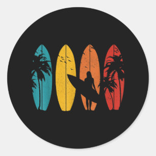 Surfer Gift Vintage Surfing Surf Board Beach Classic Round Sticker